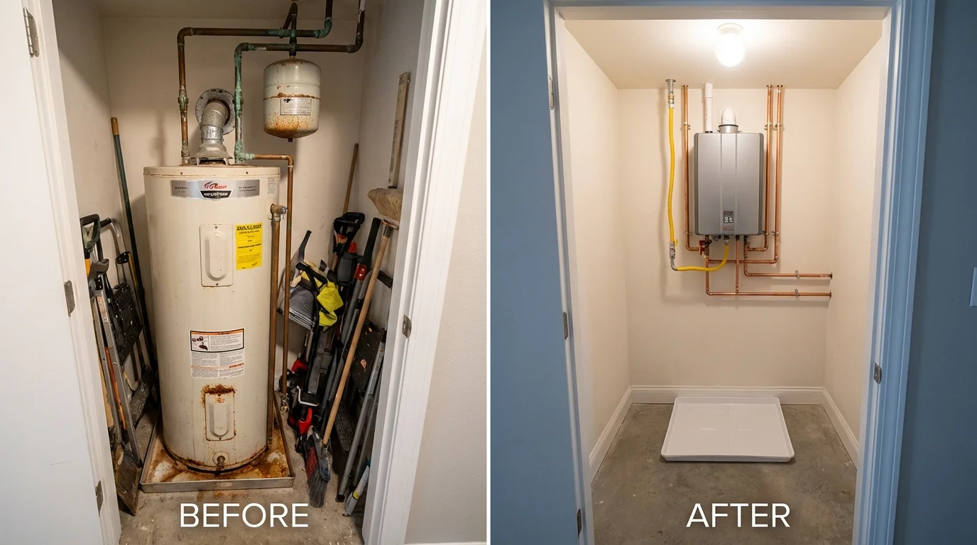 Tank water heater versus wall-mounted tankless unit comparison for Cameron, MO homeowners