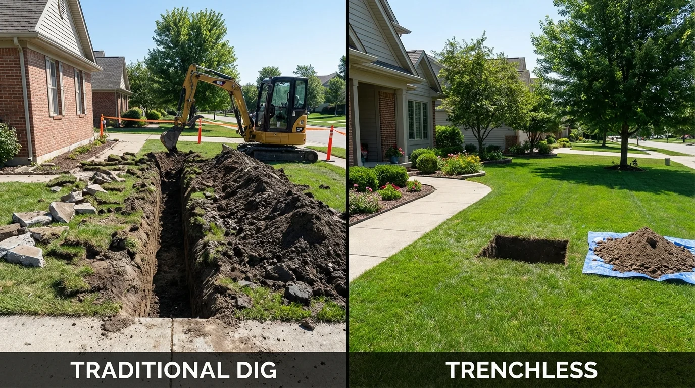 Trenchless sewer repair with minimal yard damage versus traditional excavation in Cameron, MO